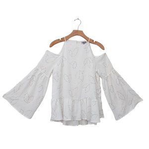 Chelsea28 Top Womens Small White Bohemian Cold Shoulder Flared Split Sleeve